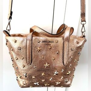 JIMMY CHOOSE Rose Gold Star Studded Metallic Leather Tote Crossbody